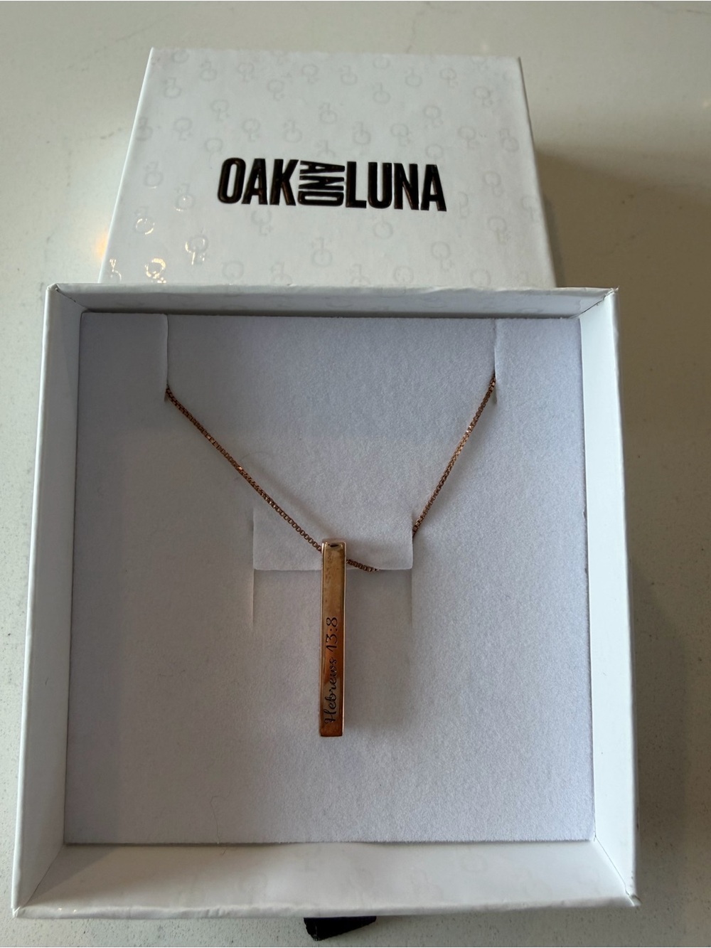 Oak & Luna Rose Gold Vertical Bar Necklace